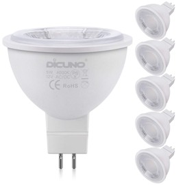 DiCUNO MR16 12V LED Bulb, GU5.3 Base, 50W Halogen Equivalent (5W), Natural Color, 4000k, High Brightness, 500lm, Spotlight, Non-Dimmable, Pack of 6