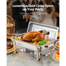 VEVOR Chafing Dish Buffet Set, 8 Qt 4 Pack, Stainless Steel Chafer with 4 Full Size Pans, Rectangle Catering Warmer Server with Glass Lid Water Pan Folding Stand Fuel Holder, for Wedding Party Banquet