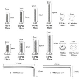 YSDMY Countersunk Screws with Hexagon Socket 602 Pieces Flat Button Screw Set Stainless Steel M2 M3 Hex Button Screws Nuts with Washers + Wrench + Storage Box