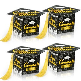 KPOSIYA 32 Pcs Graduation Cap Gift Box 2.3 x 2.3 x 2.3 Inches Graduation Candy Box with Tassel Small Gift Box Treat Boxes Graduation Decorations Party Favor Boxes(Bright Black)