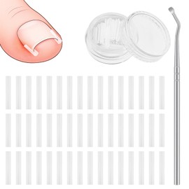 ALIIP Ingrown Toenail Corrector Set, 50 Pain-Free Straightener Strips with Stainless Steel Lifter, Adjustable Toenail Treatment Kit for Men & Women, Silver