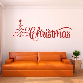 Family Christmas Adorable Quote Wall Decal Decoration Christmas Holidays Décor Christmas Tree Silhouette Holidays Holiday Gift Lasts Years and Easily Removable - Size: 30 in(W) x 15 in(H)