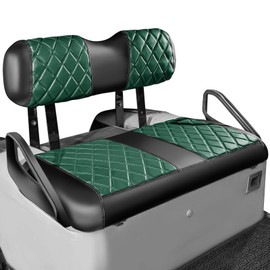 NOKINS Golf Cart Diamond Seat Covers Kit, Fit for EZGO TXT 1994-2013/EZGO RXV OEM Standard Front Seat Cushion, Golf Cart Vinyl Seat Cover, No Nails Required (Dark Green and Black)