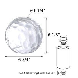 Aspen Creative 28009-63-1 Clear Hammered Glass Shade for Pendant Lights, Wall Sconces, and Lamp Posts, 1-1/4" Fitter Size, 6-1/8" High x 6-3/4" Diameter