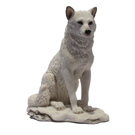 7.75 Inch Wolf Sitting in Snow Decorative Statue Figurine, White