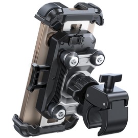 JOYROOM Motorcycle Phone Mount Holder - [Dual Vibration Dampener] 150mph Anti-Shock Phone Holder for Motorcycle [Upgrade Metal Handlebar Clamp] - Bicycle Bike Phone Holder Mount for 4.7-7" Cell Phones