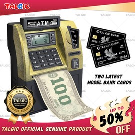 Talgic Kids Piggy Bank ATM Toy, a fun, interactive way to teach kids about money savings. With a realistic ATM keypad, password security, and the ability to save both coins and bills, it’s perfect for birthdays, holidays, TALGICKEV:_Black yellow