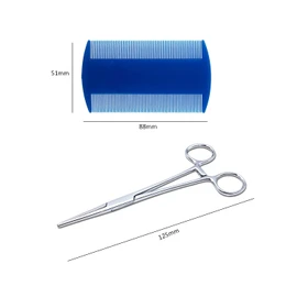 1 Straight-Headed Stainless Steel Pliers, with 1 Double-Ended Lice Removal Comb, Multi-Function Tweezers, Pet Plucking Clip, Fishing Unhooking Pliers, Disinfection Cotton Ball Clip (12.5cm)