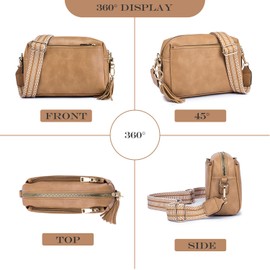 Roulens Triple Zip Small Crossbody Bag for women,Wide Strap Cell Phone Purse Shoulder Handbag Wallet with Credit Card Slots