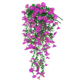 YIMINGJIN Artificial Fake Hanging Flowers Plants for Spring Decoration, 2PCS Silk Morning Glory Faux Flowers with Eucalyptus Leaves, UV Resistant Trailing Vines Outdoor Home Planter (Fuchsia)