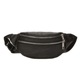 leather Fanny pack, Outdoor travel waist Pack Cowhide Leather Large Size 2 Pockets waist bag.Suitable for outdoor mountaineering, travel, camping, cycling, running, etc.（black-F）