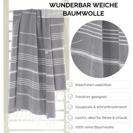 CalmyBEACH 2-in-1 Hammam Towel Backpack Beach Towel Bath Towel - 100% Cotton Hamam Beach Towel 180 x 90 cm Cotton Towel for Men and Women Yoga Towel Travel Towel (Anthracite)