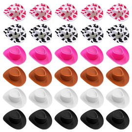 30PCS Plastic Mini Western Cowboy Cowgirl Hat Cute Miniature Hat for Party Accessories Toy Doll Dress Up Play House Games