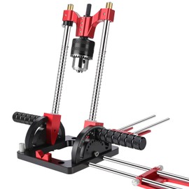 Bvomheez Portable Drill Guide, Multi Angle Drill Guide for Straight Holes, Precision Drill Guide for 1/16" - 1/2", Self-Centering Pins, Power Drills w/Chuck & Key, Adjustable Angle from 0° to 60°