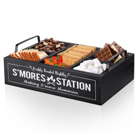 MINCORD Smores Station S'mores Bar Holder with Handles, Farmhouse Smores Caddy, Smores Tray, Smores Accessories Organizer, Smores Maker Box for Smores Kit