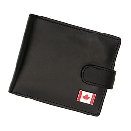 Genuine Black Leather Wallet with a Canadian Canada Maple Leaf Flag Emblem
