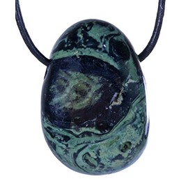 Lebensquelle Plus Eldarite Drop Pendant, Drilled Tumbled Stone Pendant with Cotton Band, High-Quality Gemstone Pendant, Stainless Steel, Jasper