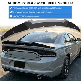 Bonbo Venom V2 Rear Wickerbill Spoiler for Dodge Charger 2015-2024 SRT ScatPack Hellcat, Add-on Type 2-Piece Rear Wicker Bill Spoiler with RivNut Tool (Gloss Black)