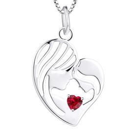 YL Mother and Daughter Necklace, 925 Sterling Silver Heart, 12 Birthstone, Cubic Zirconia Pendant, Gifts for Mothers, Women, 45-48 cm, 925 Sterling Silver