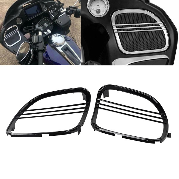 Unbranded Black Left Right Tri-Line Speaker Grills Cover For Harley