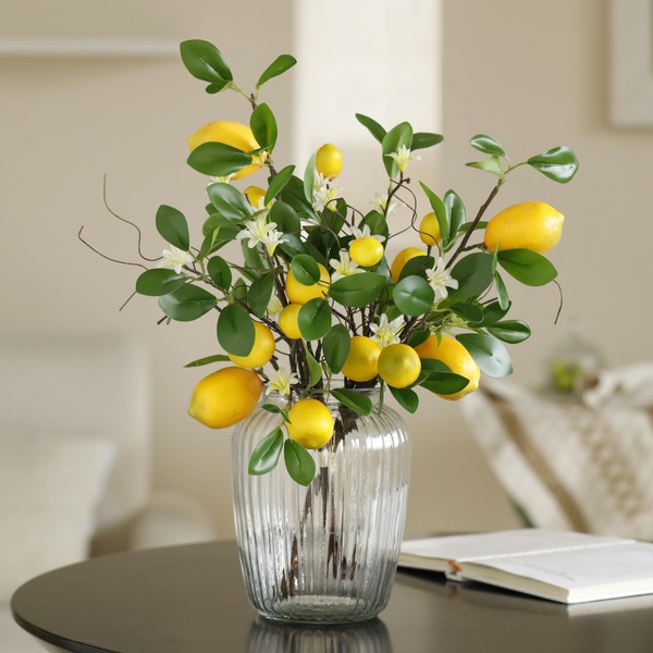 Laelfe Artificial Lemons Branches, 8 Head Faux Lemons with Stem