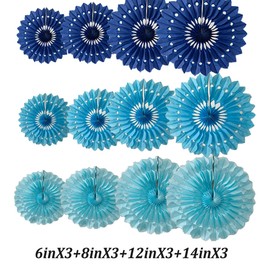 Party Hanging Paper Fans Decorations Blue Hanging Honeycomb Round Paper Fans Kit for Baby Shower Birthday Wedding Bachelorette Photo Backdrops Anniversary Paper Party Supplies 12pcs Blue Pack