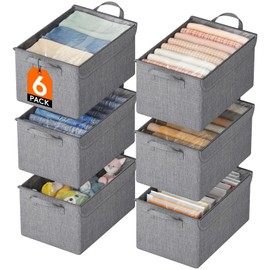 Lifewit Fabric Storage Boxes 6 Pcs, Stackable Storage Bins with Clear Lids, Foldable Oxford Cloth Cube Closet Organizer Baskets, Clothes Containers for Towels, Blankets, Books, Light Grey-Medium
