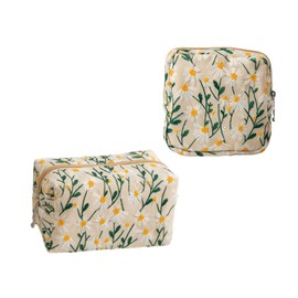 MUNSKT 2 Pieces Small Makeup Bag Set -Cute Daisy Cosmetic Bag & Organizer for Women Girls, Travelling Toiletry Bag