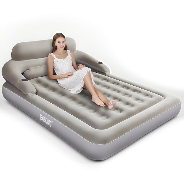 JEASONG Air Mattress with Headboard, Fast Inflation/Deflation Inflatable Airbed, 9