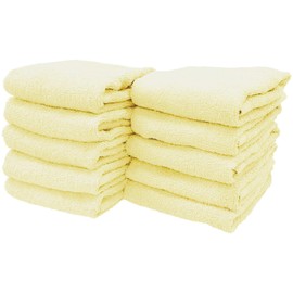 8-Year Towel Hand Towel 13.4 x 13.8 inches (34 x 35 cm), 100% Cotton, Lightweight, Quick-drying, Highly Absorbent, Durable, Lightweight, For Industrial Use, Not Bulky, Pastel Lemon, Set of 10 [M便 1/7