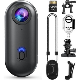 Nexshots Camera, Nexshot Wearable Necklace 4K Thumb Action Camera with Spring Clip, Mini Body Camera, Helmet Cam for POV Recording, Portable Vlogging, Cycling, Motorcycle, Travel(64GB,4K)