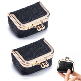 DOMELIFE Genuine travel jewelry case - Vintage Kiss Lock Jewelry Box for Women, Portable Mini Coin Purse Gift with Antique Brass Clasp for Rings and Earrings Necklac (2, BLACK)