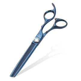 Momotou 7 inch Matte Blue Thinning Dog Grooming Scissors Professional 440C Stainless Steel Dog Thinner Shears Smooth Cutting Comfortable Grip and Easy to Use for Groomers and Home Use