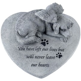 MyGift 9 Inch Resin Pet Remembrance Sign Outdoor Garden Stone, Decorative Memorial Plaque with Dog Angel Sculpture, in Loving Memory Heart Grave Ornament