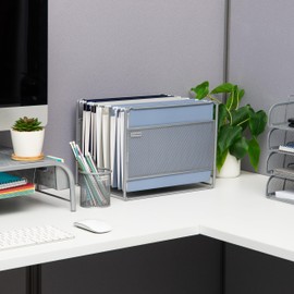 Mind Reader Hanging File Folder Organizer, Desktop Organizer, Storage, Office, Metal Mesh, 13" L x 9.75" W x 10.25" H, Silver