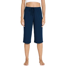 LazyCozy - Pantalones de pijama capri para mujer, viscosa hecha de bambú, pantalones de descanso suaves, ropa de dormir ligera, Azul Tinta*, S
