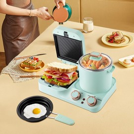 Goudergo 3 in 1 Breakfast Station,600W Electric Mini Toaster Bread Breakfast Sandwich Maker,Breakfast Machine with Frying Pan, Boiling Pot for Making Noodles and Steamed Stuffed Buns