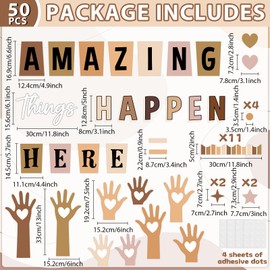 gisgfim Welcome Amazing Bulletin Board Decorations Set Neutral Boho Amazing Things Happen Here Paper Cutouts Motivational Handprint Bulletin Board Decor for Back to School Classroom Chalkboard Wall