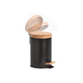 Zeller Present 18910 Cosmetic Bin 3 Litres Metal / Bamboo Black Soft Close Approx. 16.8 x 24 cm