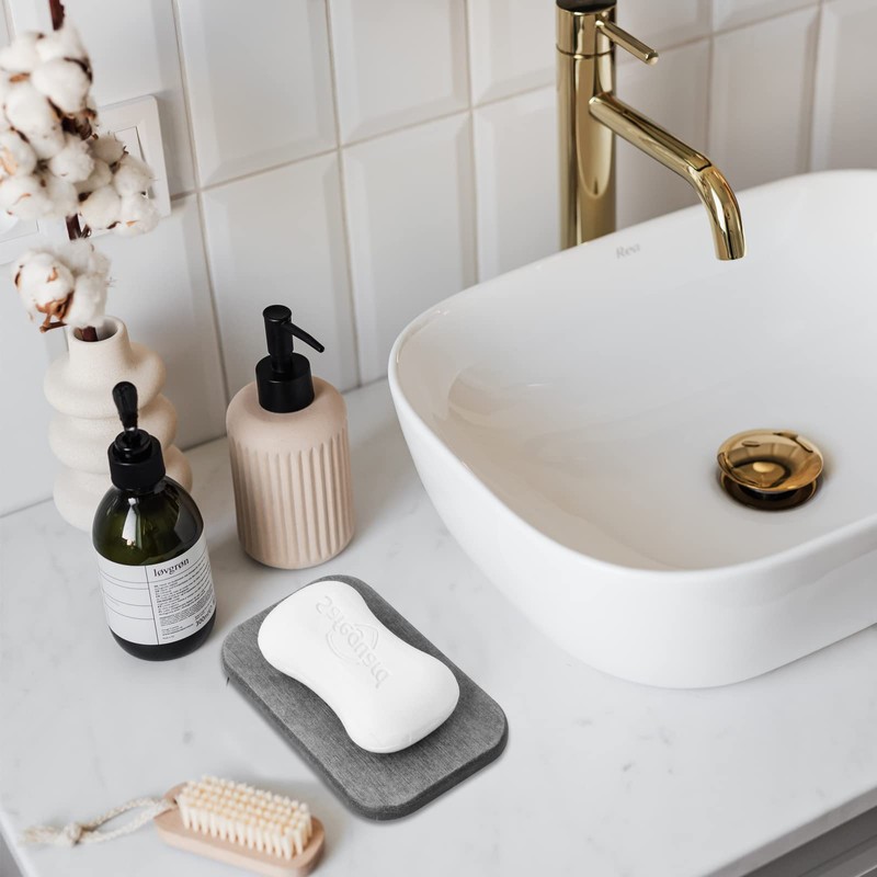 Xzeemo Set of 2 Soap Dish Set, Diatomaceous Earth Soap