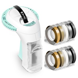 Label KINGDOM Embossing Labeler, Omega S Green Old School Embossed Label Maker with 10pk Embossing Label Tape, Portable Handheld Vintage Label Printer for Home Use