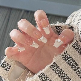 Nail Tip, 24 Pieces, Long Popular Japanese Style False Nail Tip, 3D Nail Tip, Handmade Nail Tip, Japanese Style, Bride, Shiny, Korean, Pink Nail, Coming of Age Ceremony, Graduation Ceremony, Wedding,