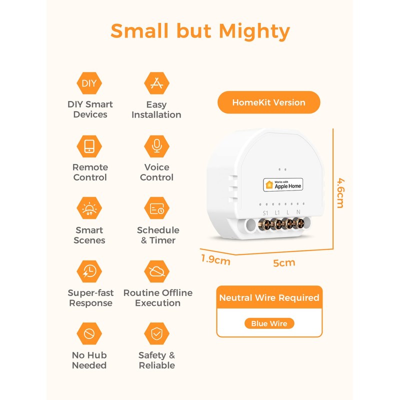 Smart Mini WLAN Relay Switch, 1-Way 1 Gang Light Switch
