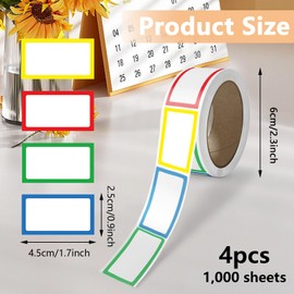 1000pcs Name Tag Label Stickers, Colorful Plain Name tag Labels with Perforated Line,Multi-Use Sticker Name Tags for Home, Office, Moving, and Spice Jar Labels (red, Yellow, Blue and Green)