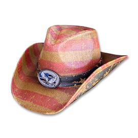 Vamuss Vintage USA American Flag Cowboy Hat w/Western Shape-It Brim (Eagle Flag)