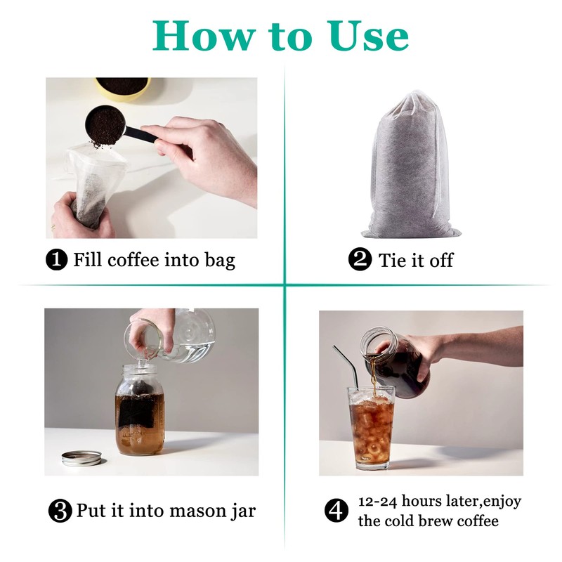 Yzurbu 200pcs 4''x6'' Cold Brew Coffee Filter Bags, No Mess