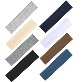 Set of 8 Women's Hair Bands, Sports Headbands, Made of Polyester and Elastane, Breathable Sweat-Absorbing Hair Bands for Running, Yoga, Gym and Daily Styling