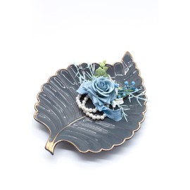 Ansofi Dusty Blue Corsage and Boutonniere Set, Prom Artificial Flower Wrist Corsage Bracelets for Homecoming, Boutonniere for Men Wedding Flowers Accessories Prom Suit Decorations