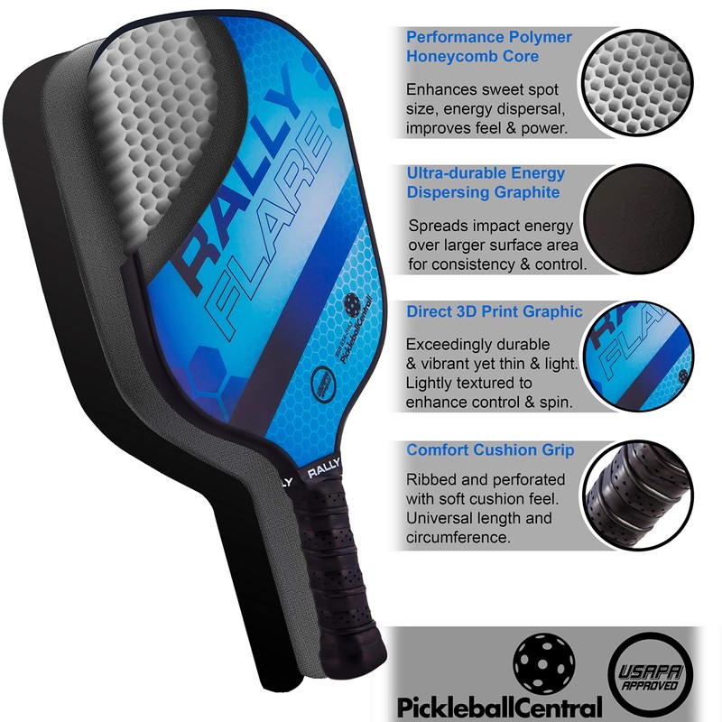 Rally Flare Graphite Pickleball Paddle | Polymer Honeycomb Core, Graphite