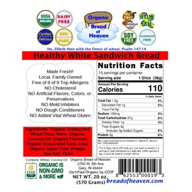 Organic Bread of Heaven ~ Healthy White Sandwich Bread 2 loaves ~ USDA Organic